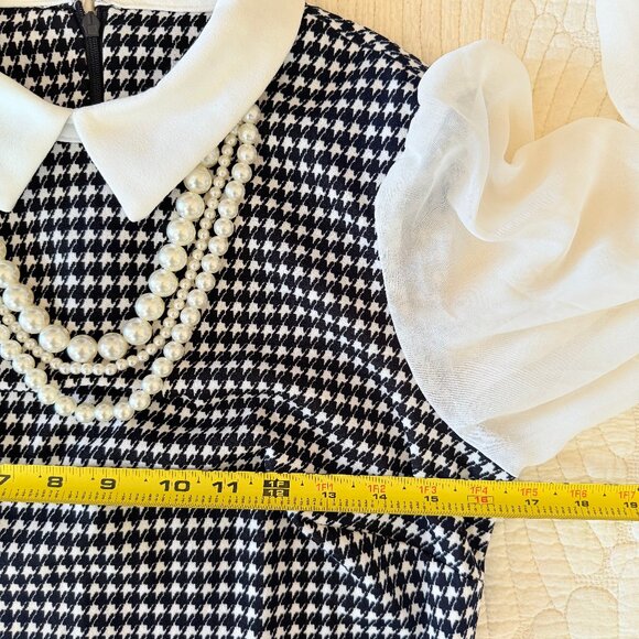 Preppy Houndstooth Collared Sheer Sleeve Pearl Necklace Sheath Dress Size 6 NWT - Picture 11 of 14